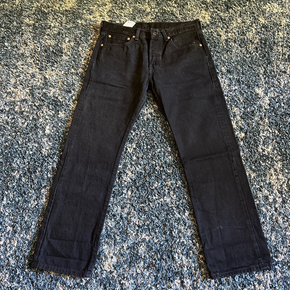 Levis 501 Jeans Men 32x29 Black  Classic Fit Straight Dark Wash Button Fly Denim